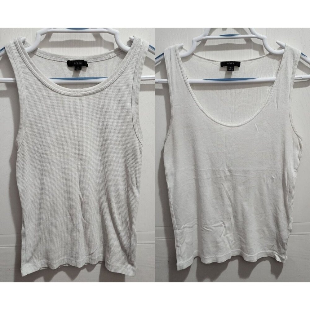 x2 J. Crew Women's Sleeveless Tank Tops Base Layer Ribbed/Waffle Knit White Sz S